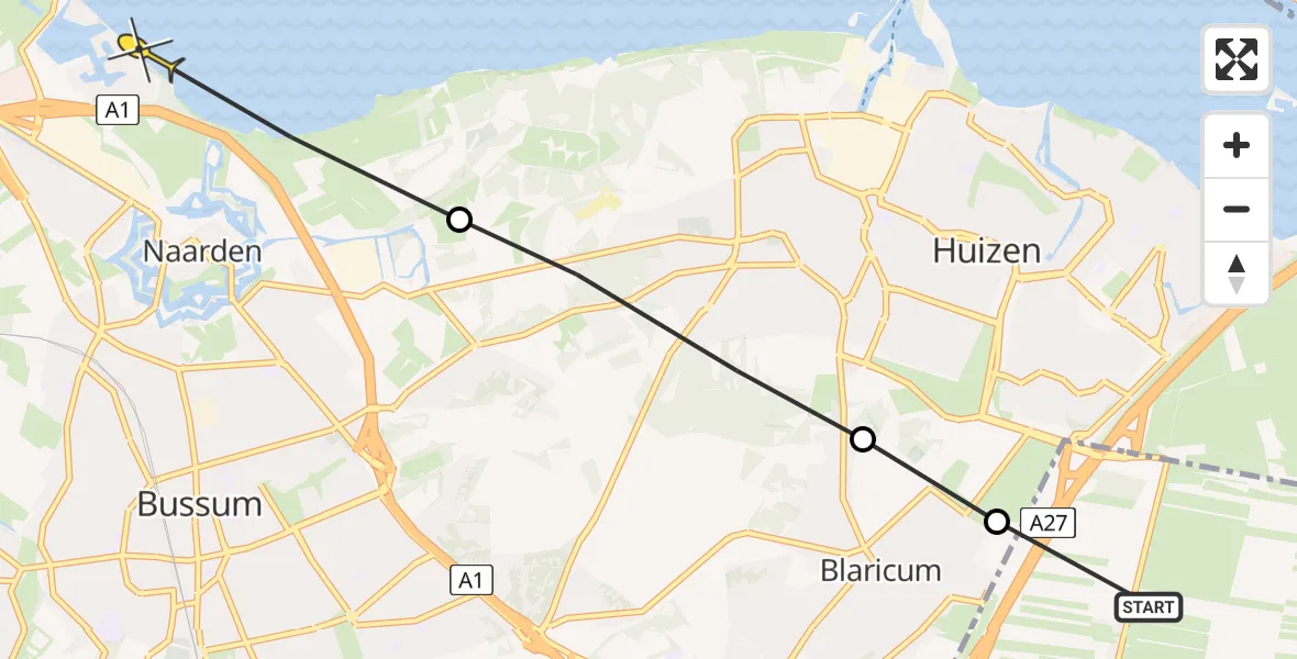 Routekaart van de vlucht: Ambulancehelikopter naar Naarden