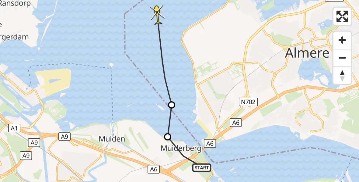 Routekaart van de vlucht: Ambulanceheli naar Almere