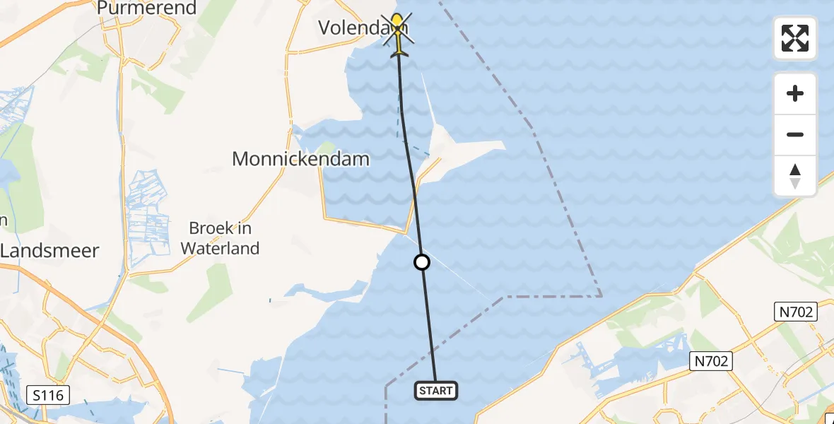 Routekaart van de vlucht: Ambulanceheli naar Volendam