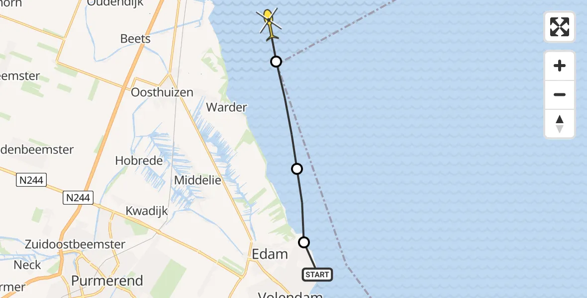 Routekaart van de vlucht: Ambulancehelikopter naar Hoorn