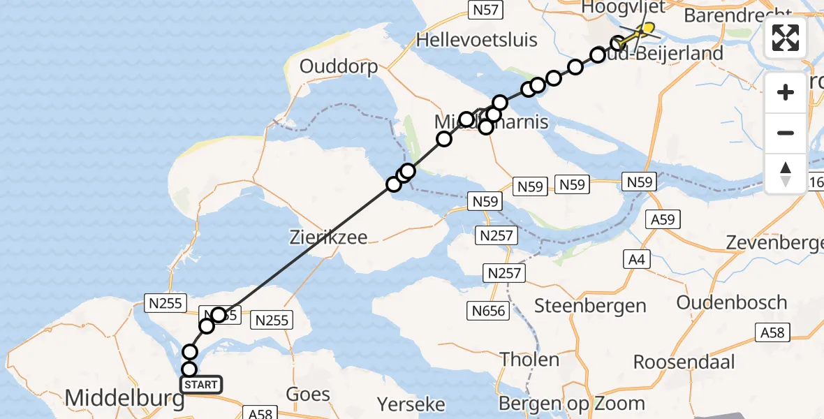 Routekaart van de vlucht: Politieheli naar Spijkenisse