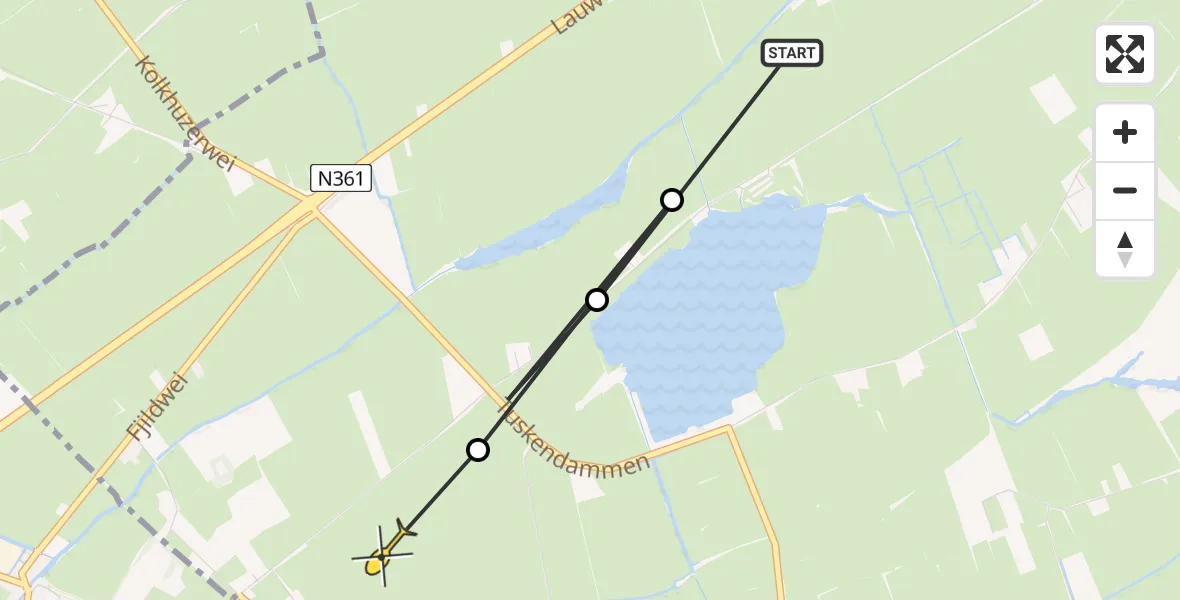 Routekaart van de vlucht: Ambulancehelikopter naar Readtsjerk