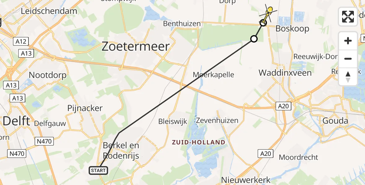 Routekaart van de vlucht: Politieheli naar Boskoop