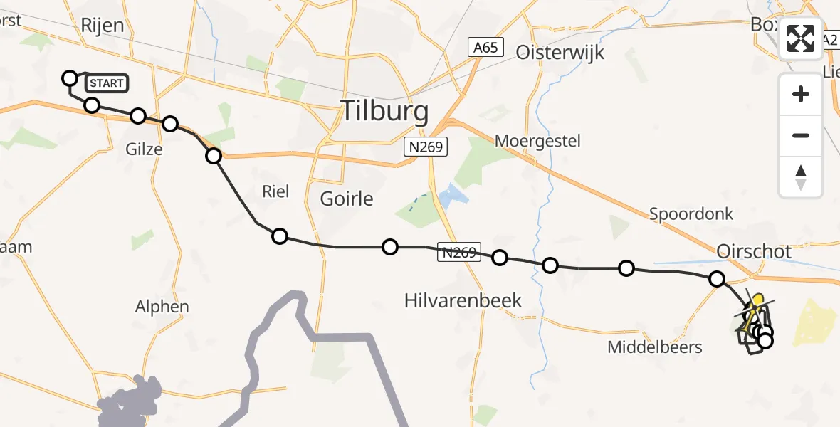 Routekaart van de vlucht: Politiehelikopter naar Oirschot