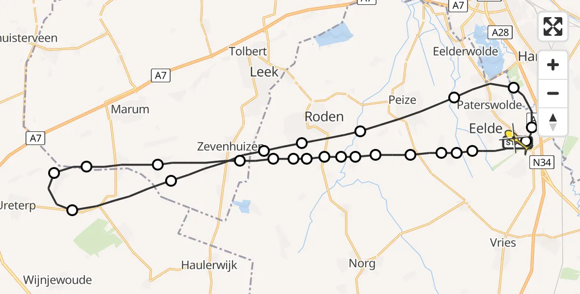 Routekaart van de vlucht: Lifeliner 4 naar Groningen Airport Eelde