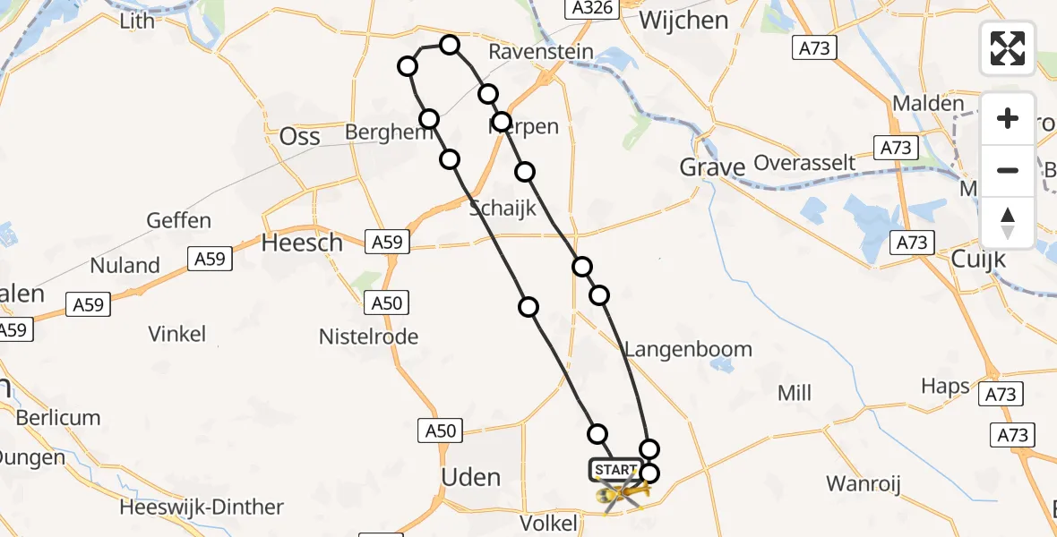 Vluchtroute Traumahelikopter Vliegbasis Volkel - Vliegbasis Volkel, 06 december 2022, 13:47