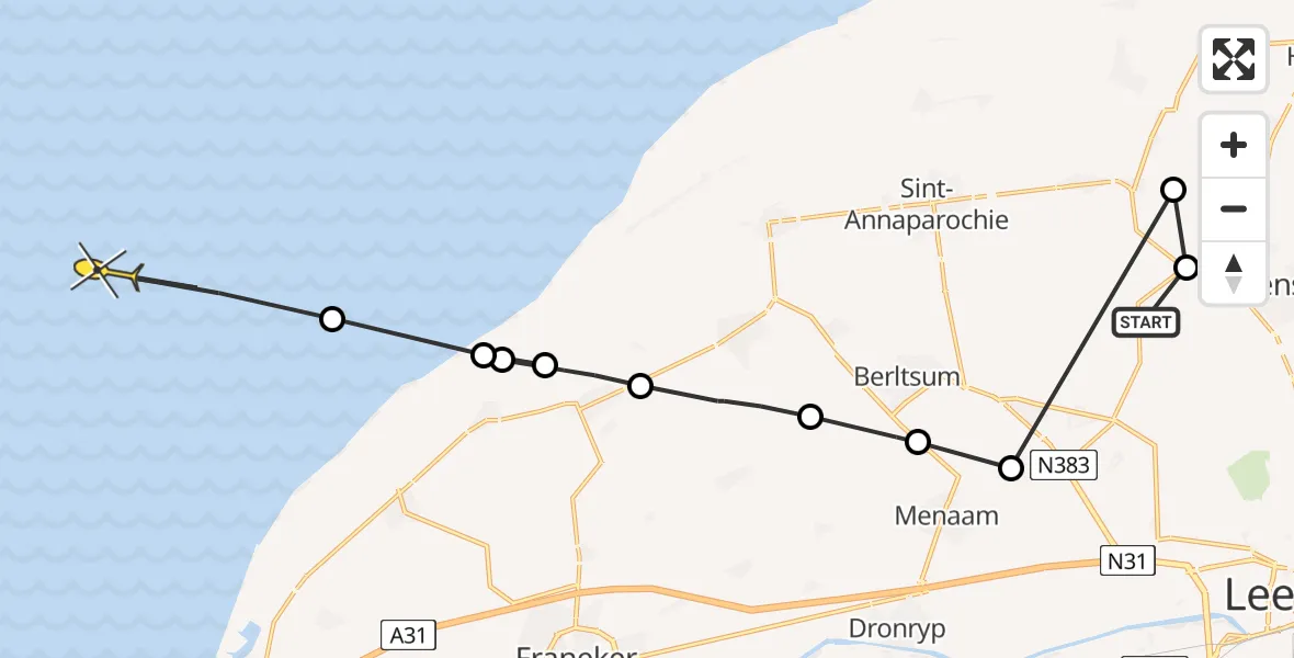 Routekaart van de vlucht: Ambulanceheli naar Formerum