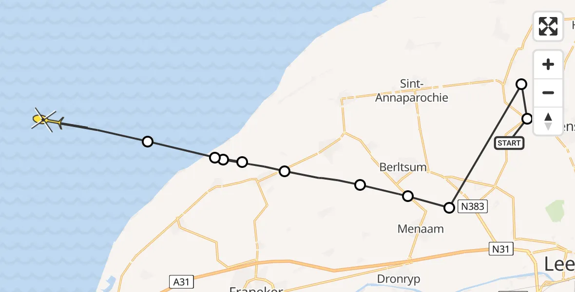 Routekaart van de vlucht: Ambulancehelikopter naar Formerum