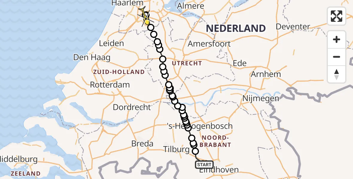 Routekaart van de vlucht: Politieheli naar Schiphol