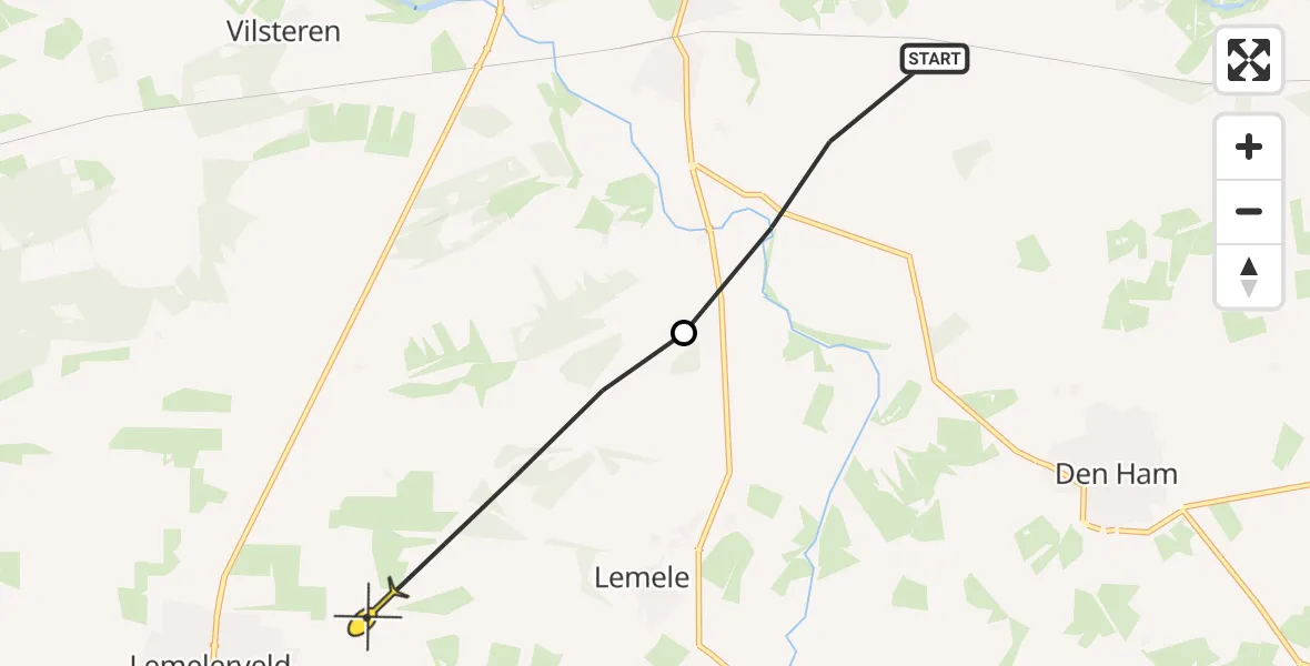 Routekaart van de vlucht: Ambulanceheli naar Lemelerveld