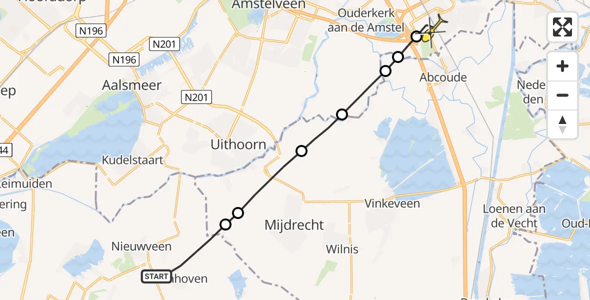 Routekaart van de vlucht: Lifeliner 2 naar Academisch Medisch Centrum (AMC)