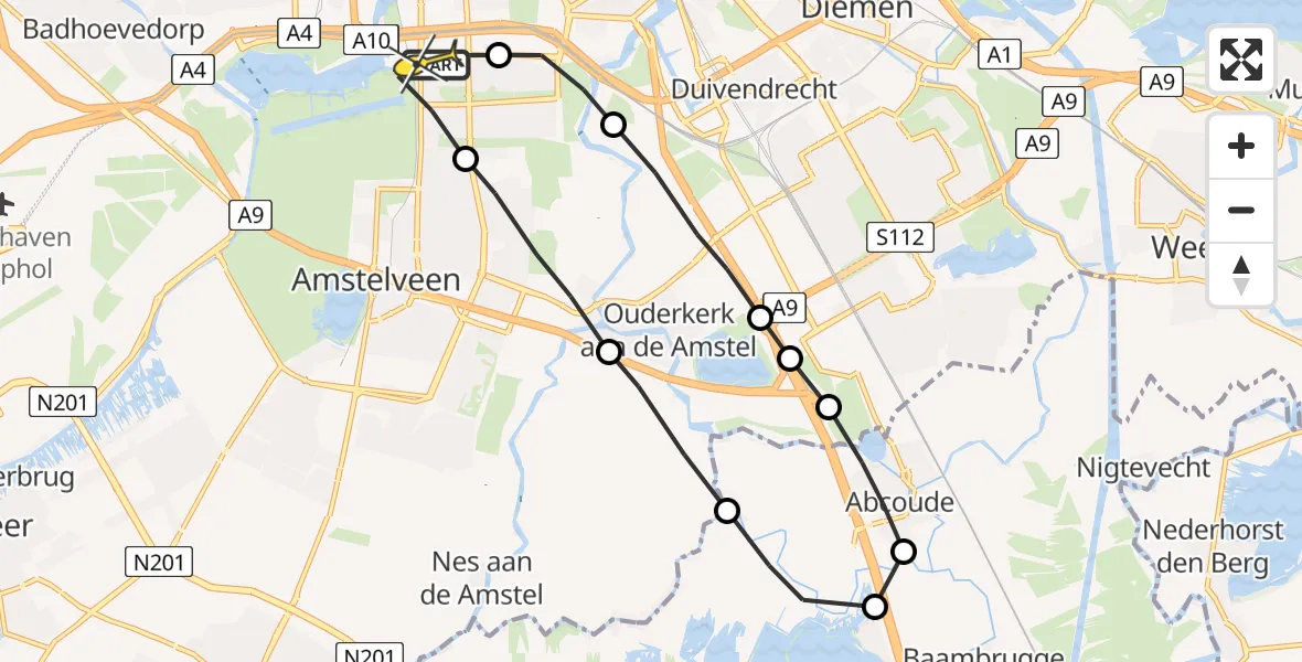 Routekaart van de vlucht: Lifeliner 1 naar VU Medisch Centrum Amsterdam