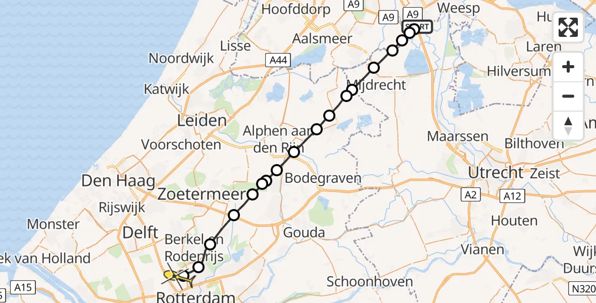 Routekaart van de vlucht: Lifeliner 2 naar Rotterdam The Hague Airport