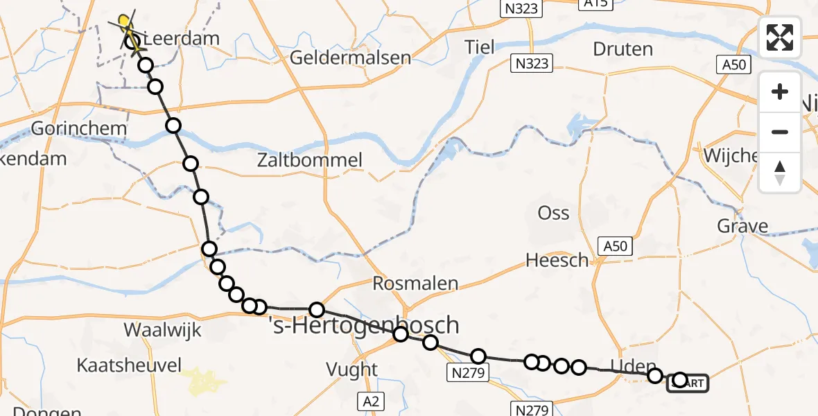 Routekaart van de vlucht: Politieheli naar Nieuwland