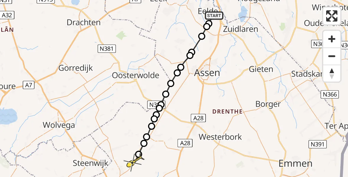 Routekaart van de vlucht: Lifeliner 4 naar Uffelte