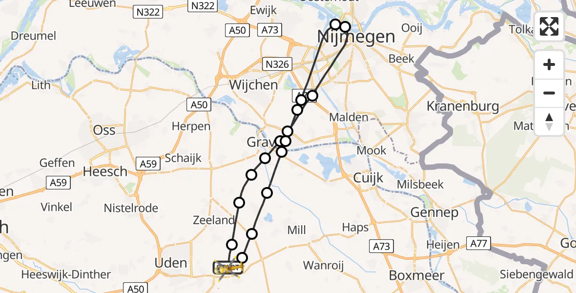 Vluchtroute Traumahelikopter Vliegbasis Volkel - Vliegbasis Volkel, 06 december 2022, 17:20