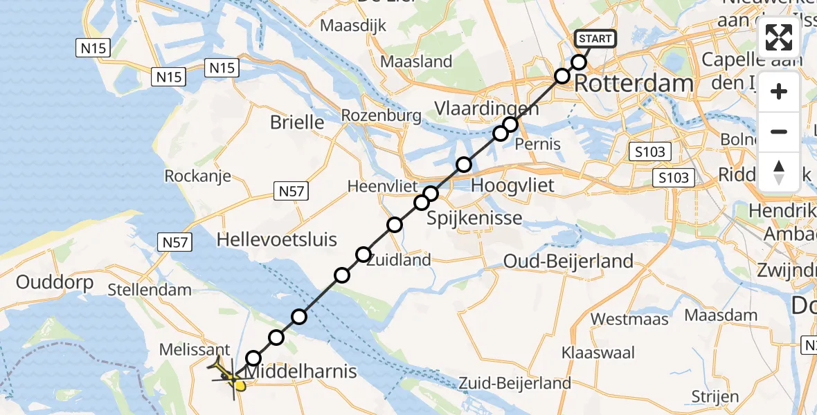 Routekaart van de vlucht: Lifeliner 2 naar Dirksland