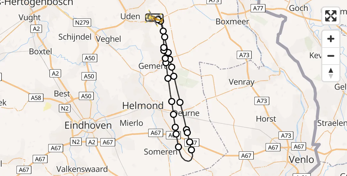 Vluchtroute Traumahelikopter Vliegbasis Volkel - Vliegbasis Volkel, 06 december 2022, 18:12