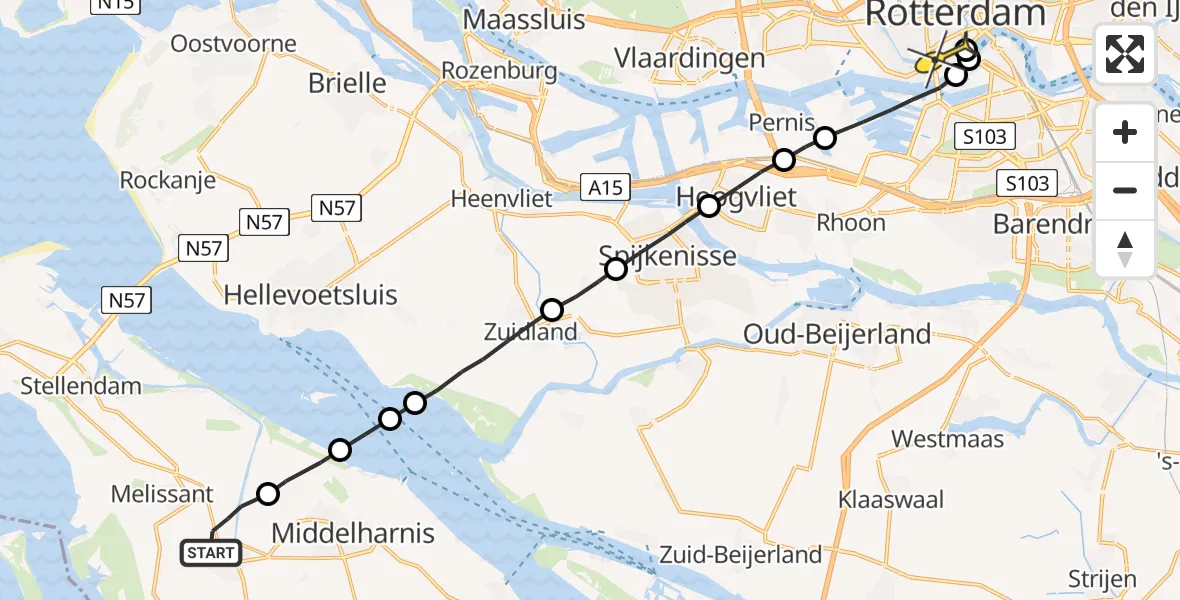 Routekaart van de vlucht: Lifeliner 2 naar Erasmus MC