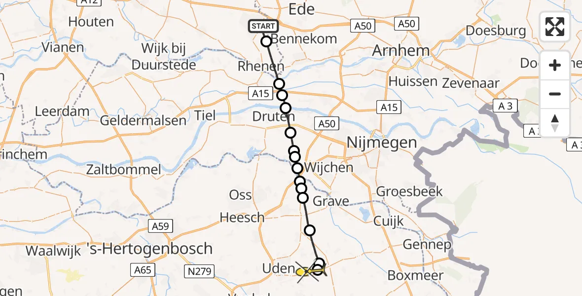 Routekaart van de vlucht: Lifeliner 3 naar Vliegbasis Volkel