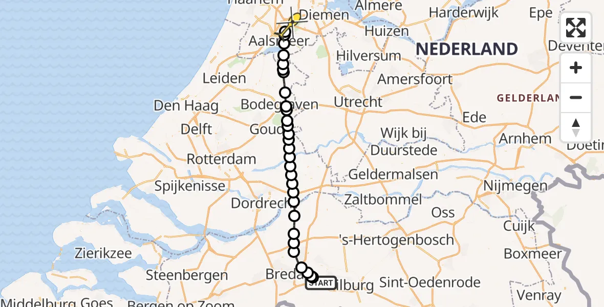 Routekaart van de vlucht: Politieheli naar Schiphol