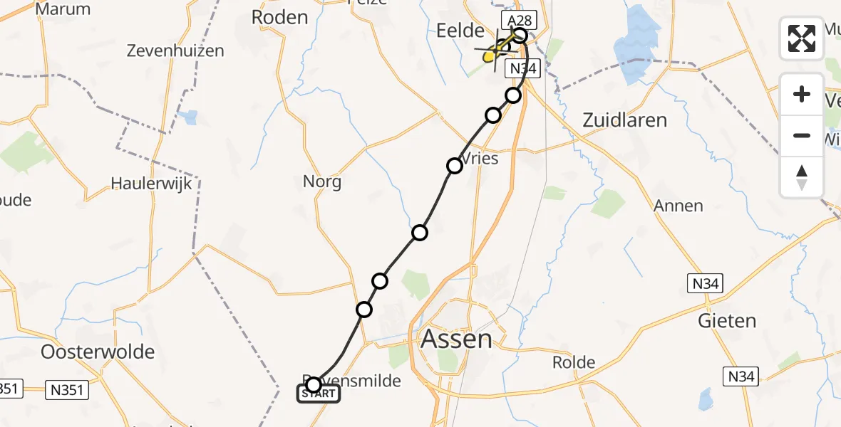 Routekaart van de vlucht: Lifeliner 4 naar Groningen Airport Eelde