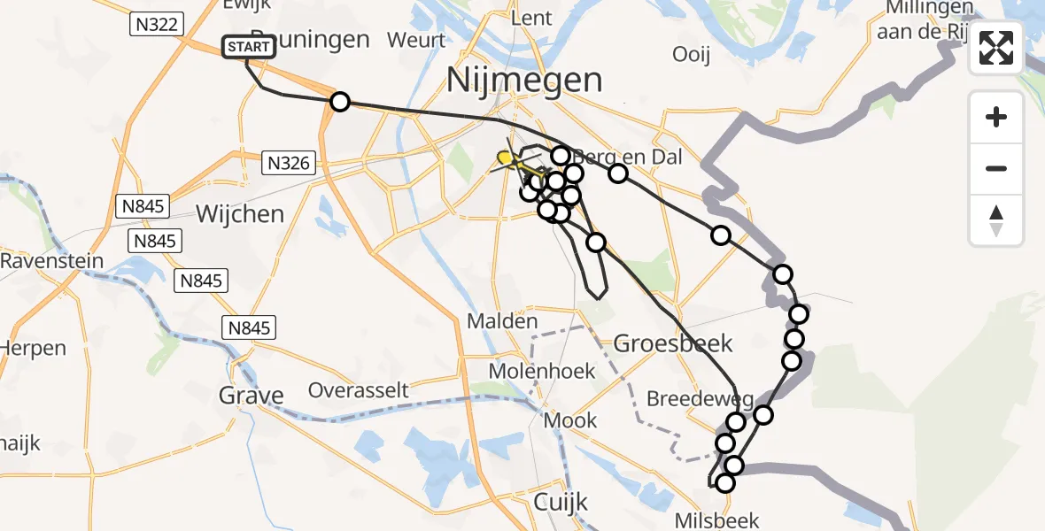 Routekaart van de vlucht: Lifeliner 3 naar Radboud Universitair Medisch Centrum