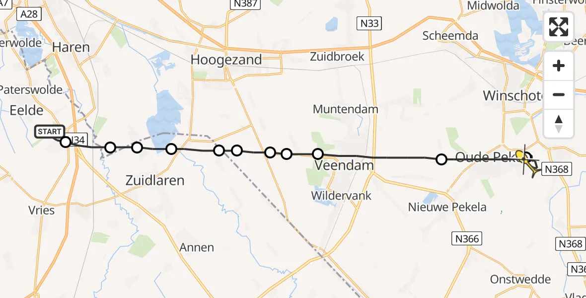 Routekaart van de vlucht: Lifeliner 4 naar Blijham