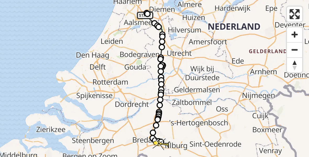 Routekaart van de vlucht: Politiehelikopter naar Hulten