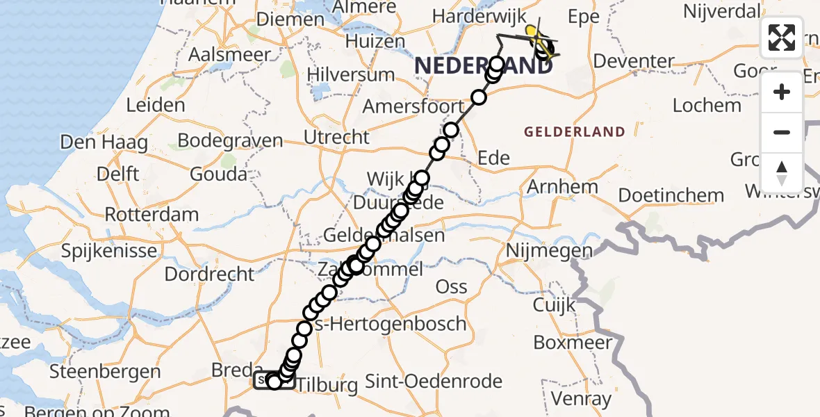 Routekaart van de vlucht: Politiehelikopter naar Elspeet