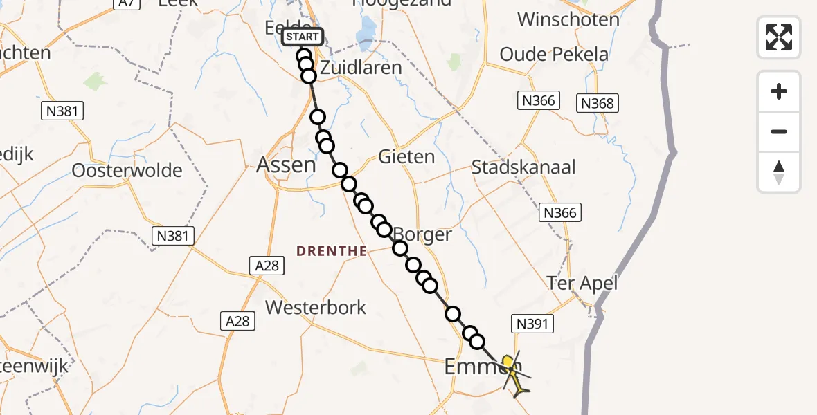 Routekaart van de vlucht: Lifeliner 4 naar Emmen