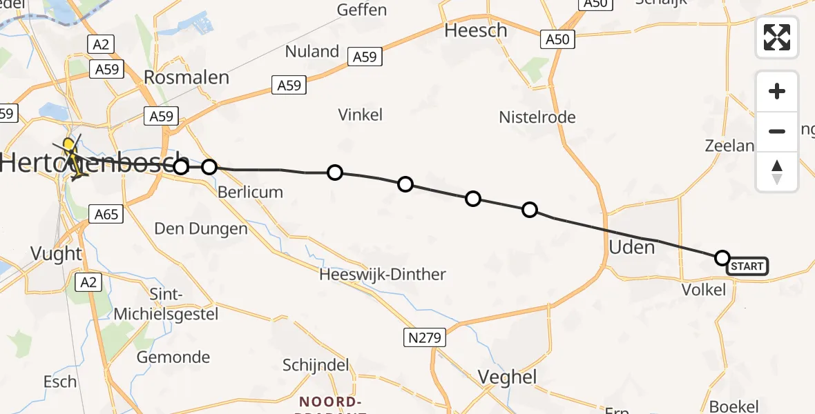 Routekaart van de vlucht: Lifeliner 3 naar 's-Hertogenbosch