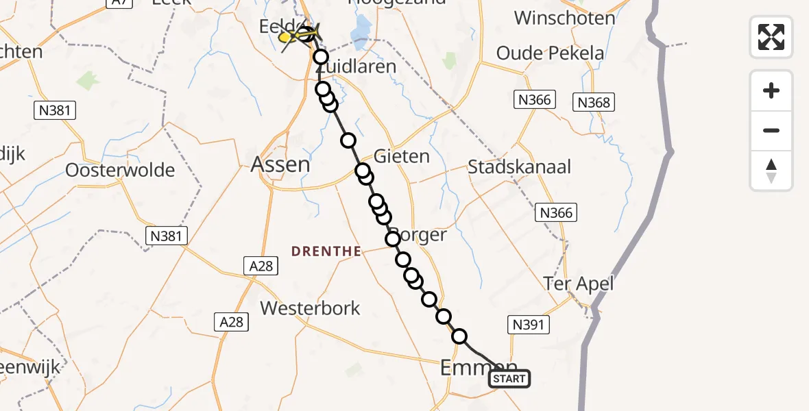 Routekaart van de vlucht: Lifeliner 4 naar Groningen Airport Eelde