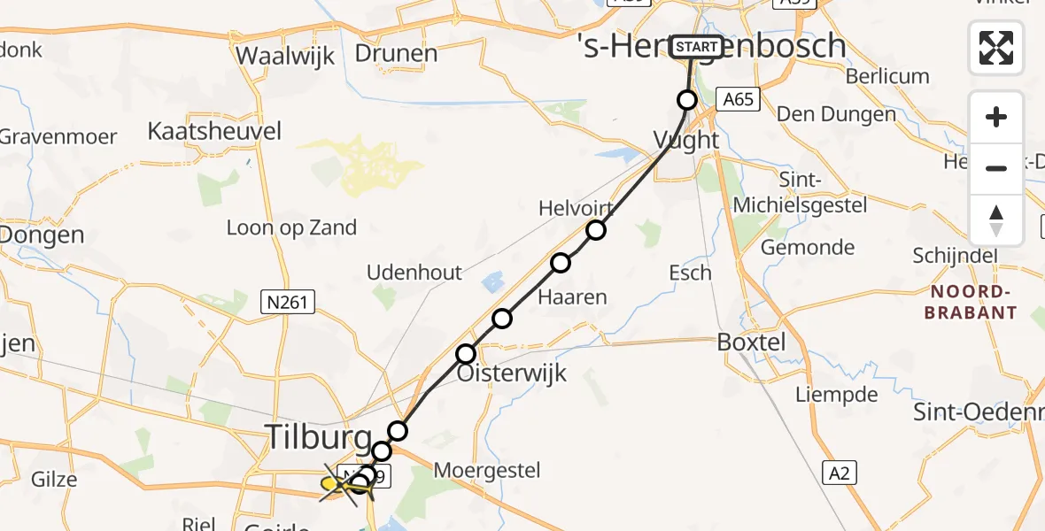 Routekaart van de vlucht: Lifeliner 3 naar Tilburg