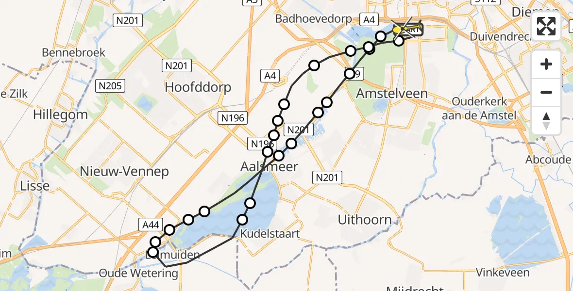 Routekaart van de vlucht: Lifeliner 1 naar VU Medisch Centrum Amsterdam