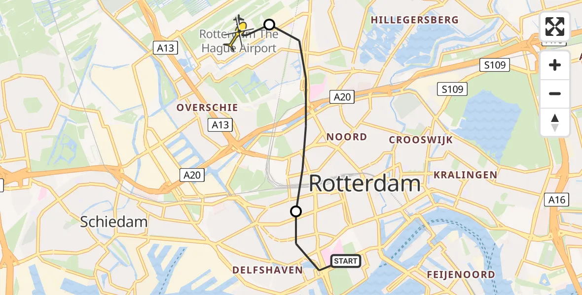 Routekaart van de vlucht: Lifeliner 2 naar Rotterdam The Hague Airport