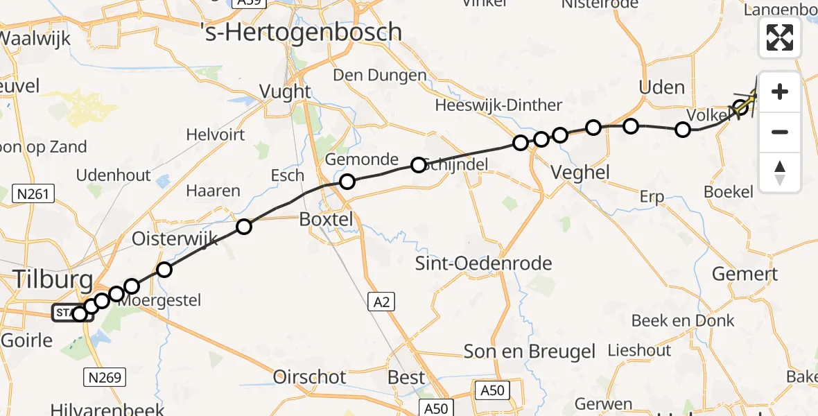 Routekaart van de vlucht: Lifeliner 3 naar Vliegbasis Volkel