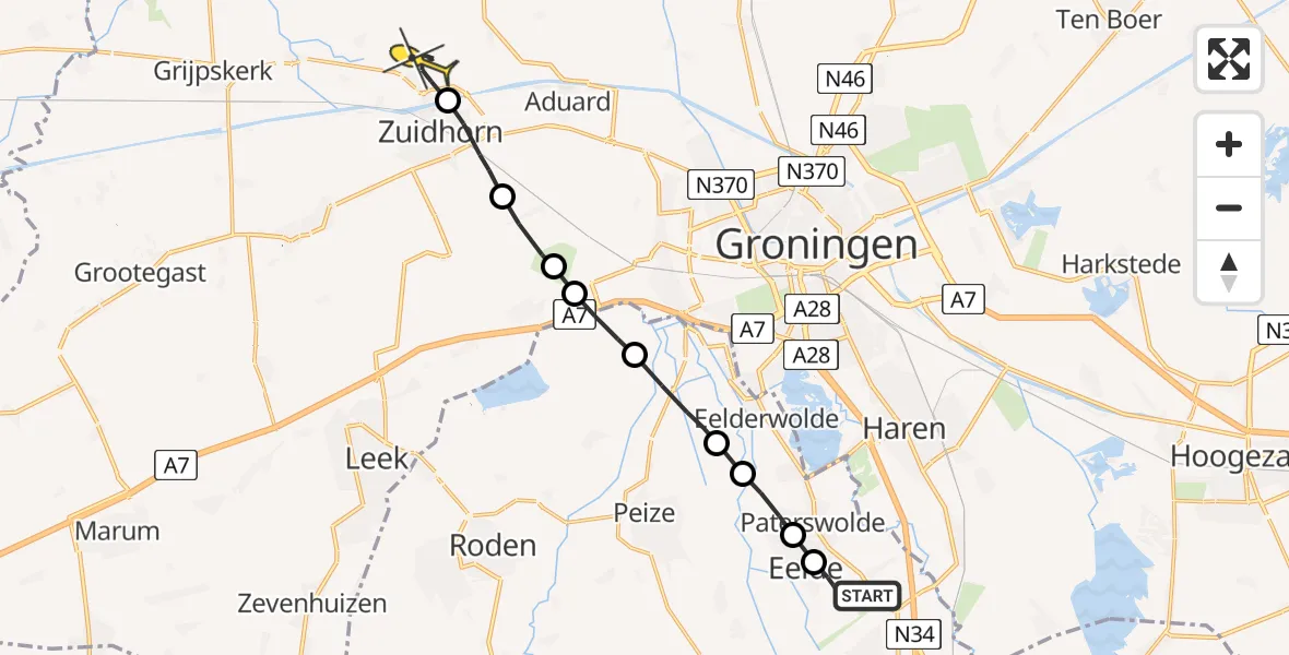 Routekaart van de vlucht: Lifeliner 4 naar Noordhorn