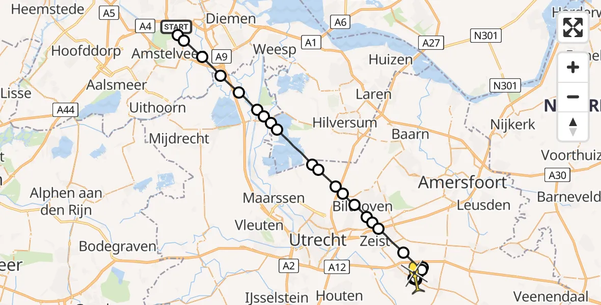 Routekaart van de vlucht: Lifeliner 1 naar Driebergen-Rijsenburg