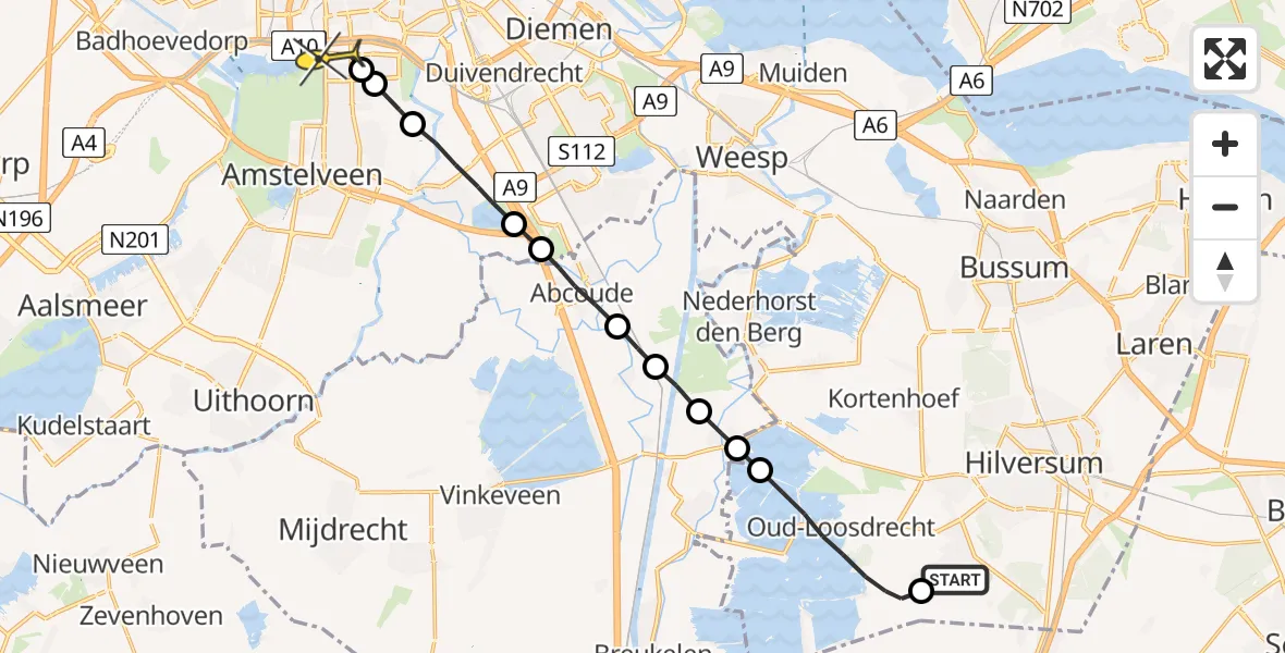 Routekaart van de vlucht: Lifeliner 1 naar VU Medisch Centrum Amsterdam