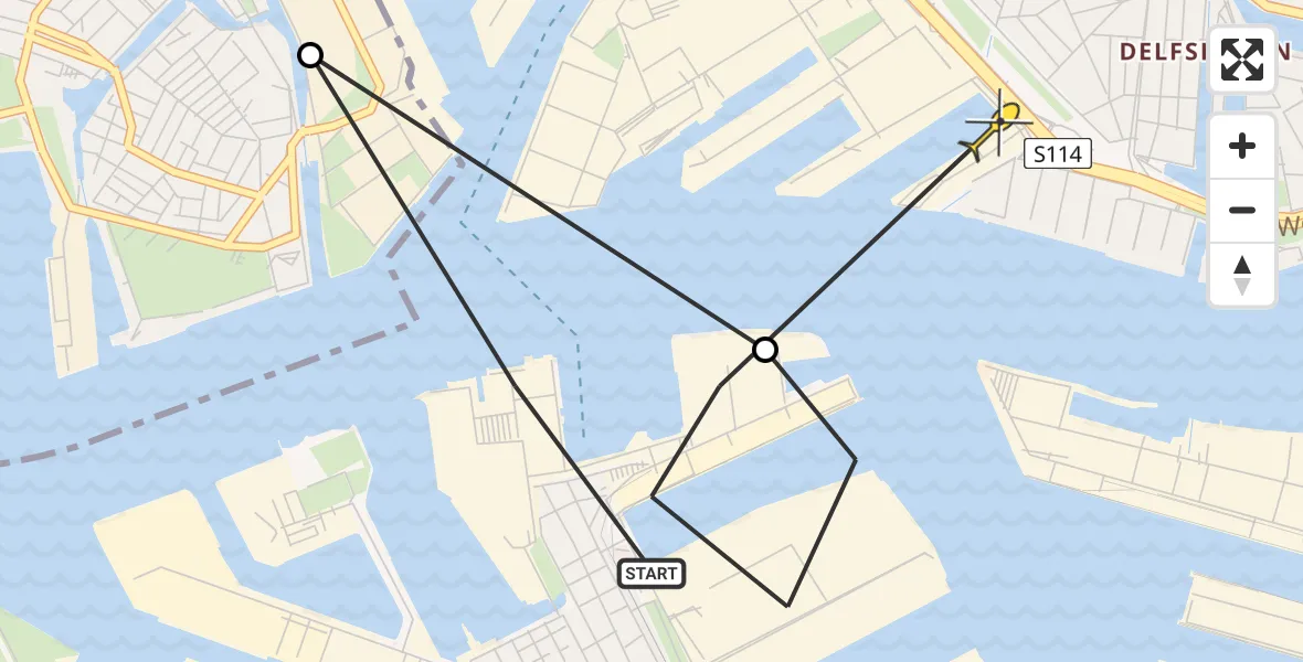 Vluchtroute Politiehelikopter van Rotterdam naar Rotterdam