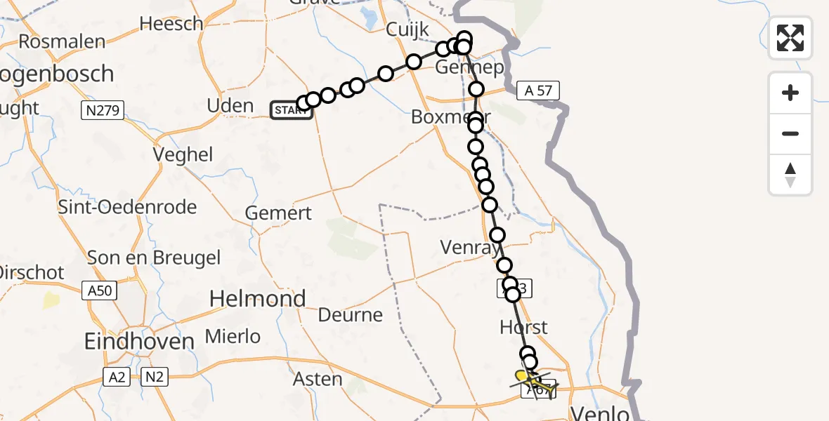 Routekaart van de vlucht: Lifeliner 3 naar TrafficPort Venlo