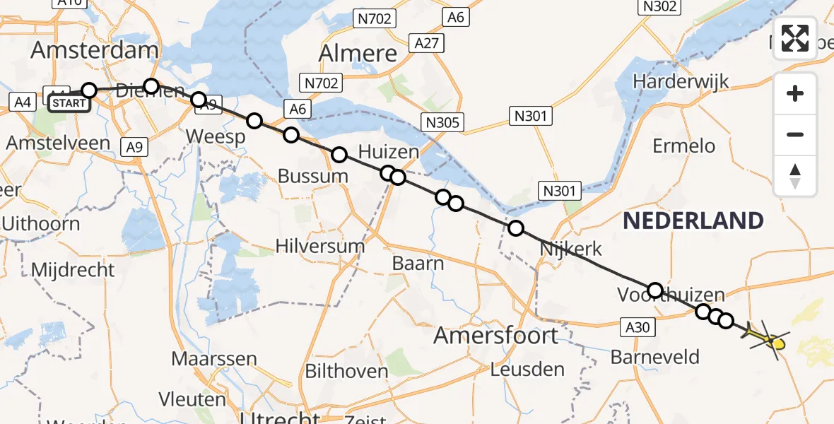 Routekaart van de vlucht: Lifeliner 1 naar Kootwijkerbroek