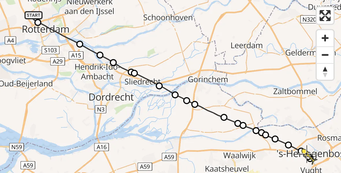 Routekaart van de vlucht: Lifeliner 2 naar 's-Hertogenbosch