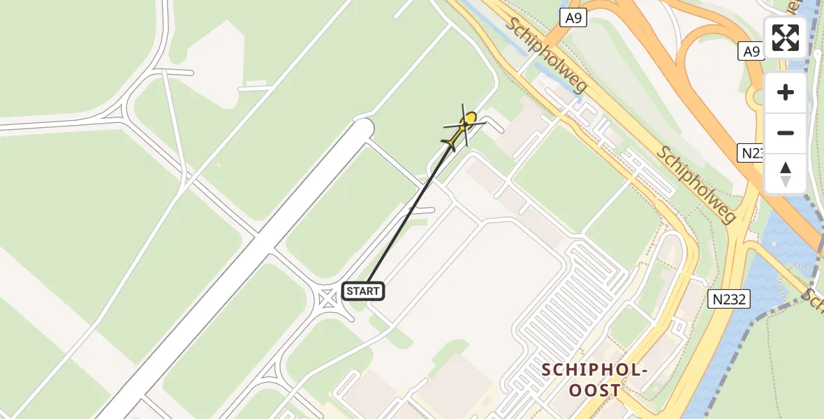 Routekaart van de vlucht: Politieheli naar Schiphol