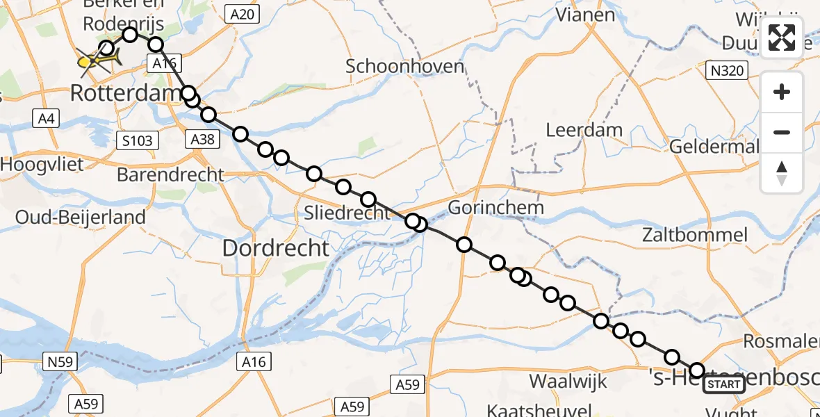 Routekaart van de vlucht: Lifeliner 2 naar Rotterdam The Hague Airport