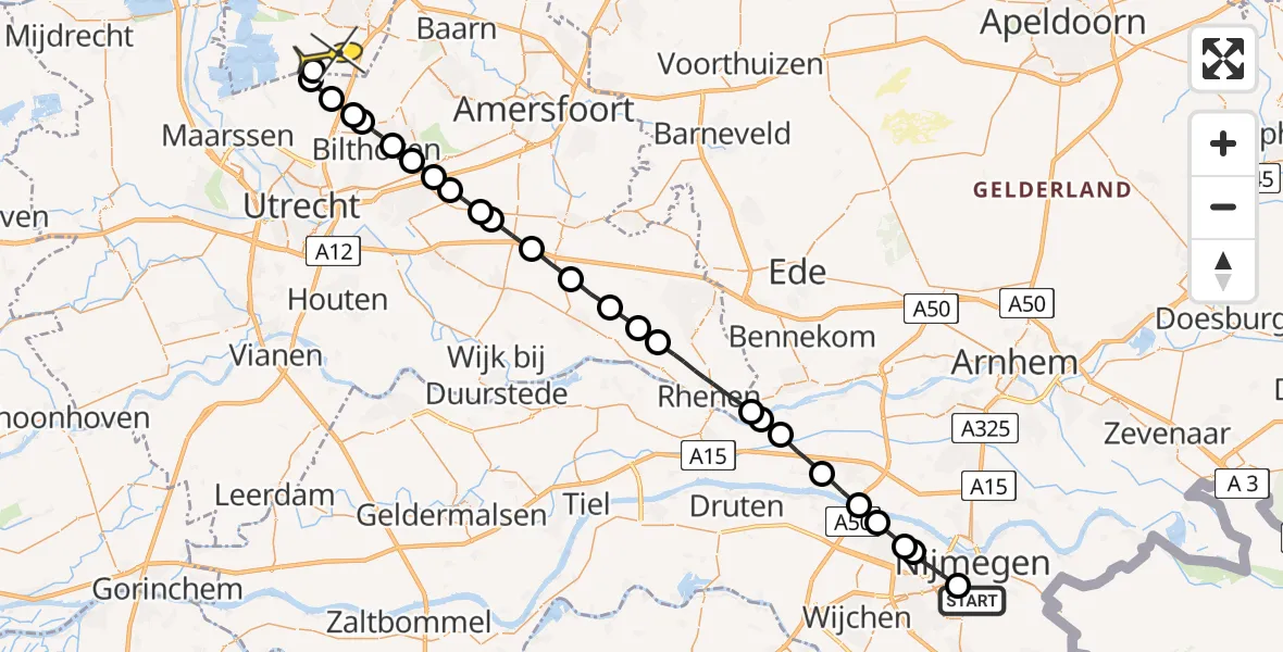 Routekaart van de vlucht: Lifeliner 1 naar Vliegveld Hilversum