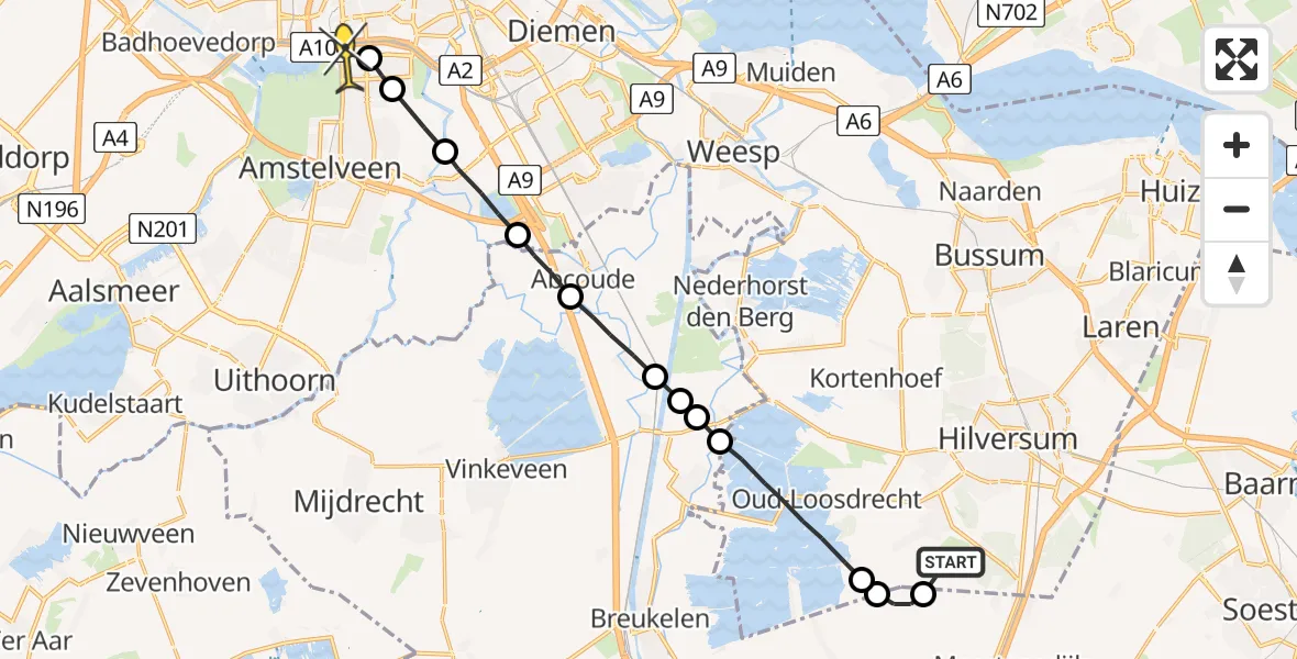 Routekaart van de vlucht: Lifeliner 1 naar VU Medisch Centrum Amsterdam