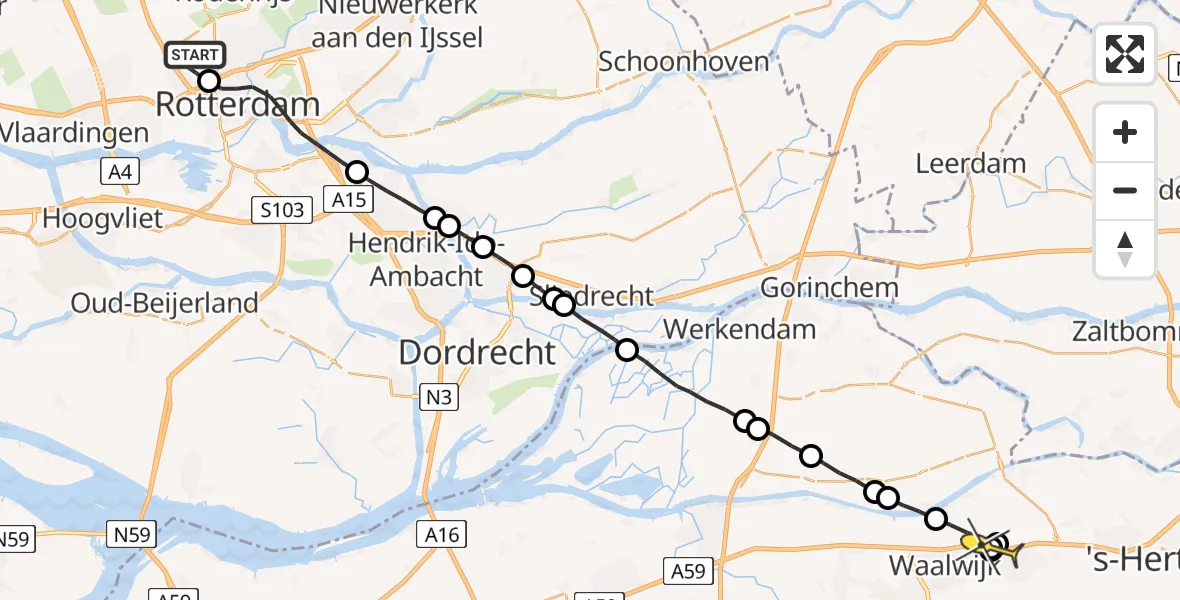 Routekaart van de vlucht: Lifeliner 2 naar Elshout