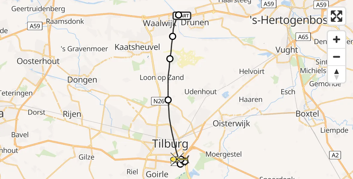 Routekaart van de vlucht: Lifeliner 2 naar Tilburg